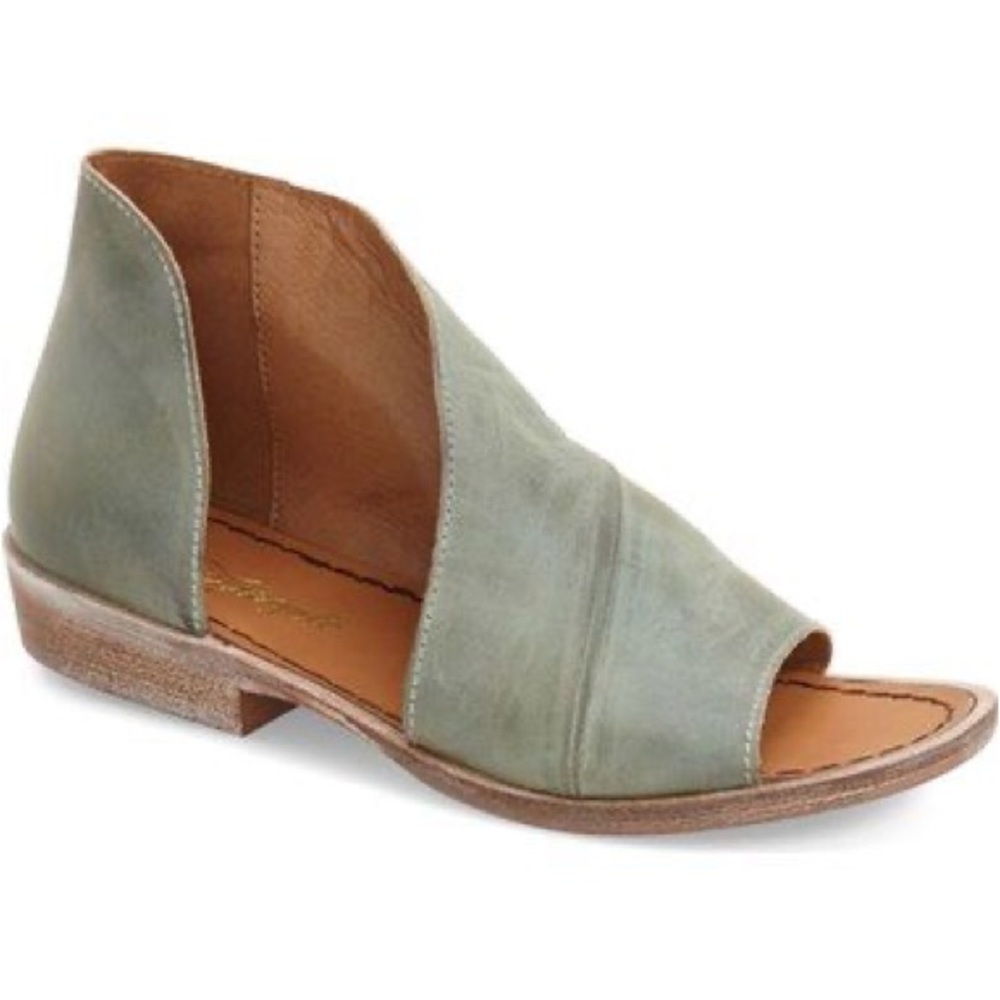 Free People Grey Blue Mont Blanc Open Side Flats Sandals Shoes sz 8/38